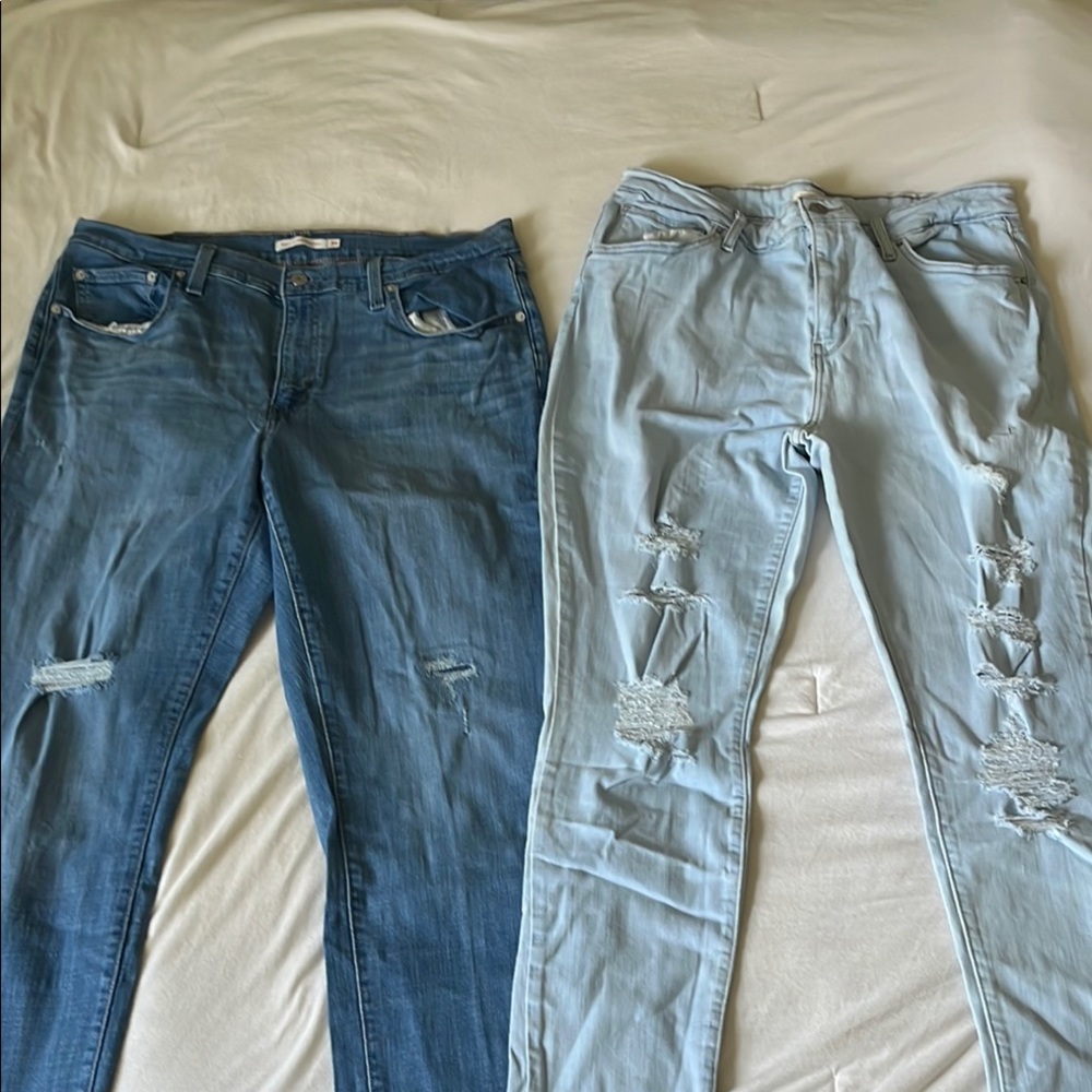 Levi's Women's Jeans - Dark Blue and Light Blue